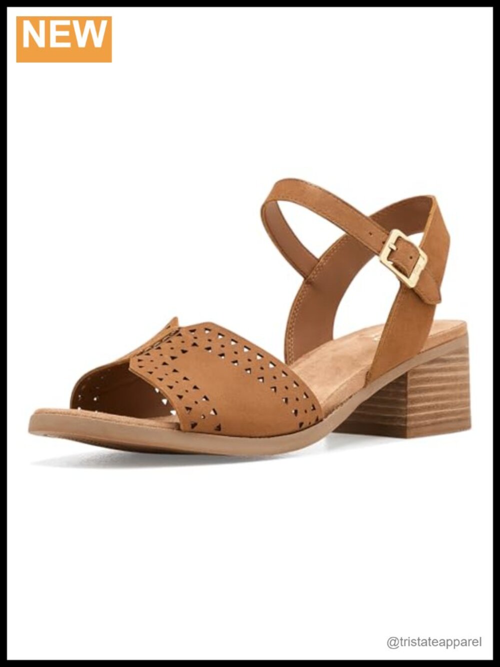 TOMS Eloise Leather Heeled Sandals Block Heel Square Toe Buckle